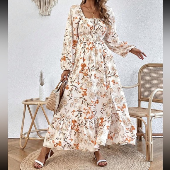 Boho floral print lantern sleeve dress - Picture 12 of 12